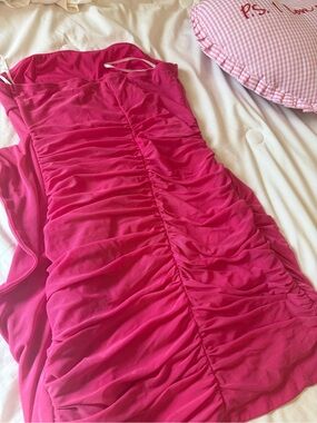 Hot Pink Ruched Bodycon Dress